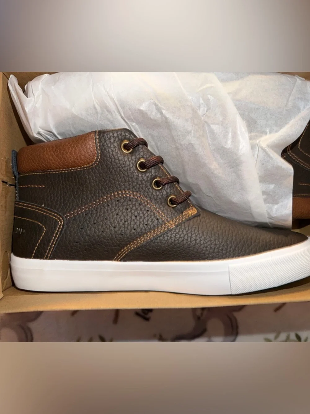 Lucky Brand Brown Leather-Textured‎ Chukka Boot with White Sole